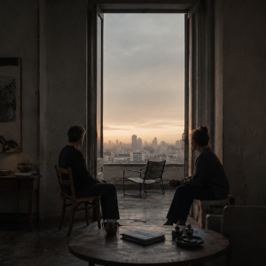A couple sitting after clearly having a deep discussion